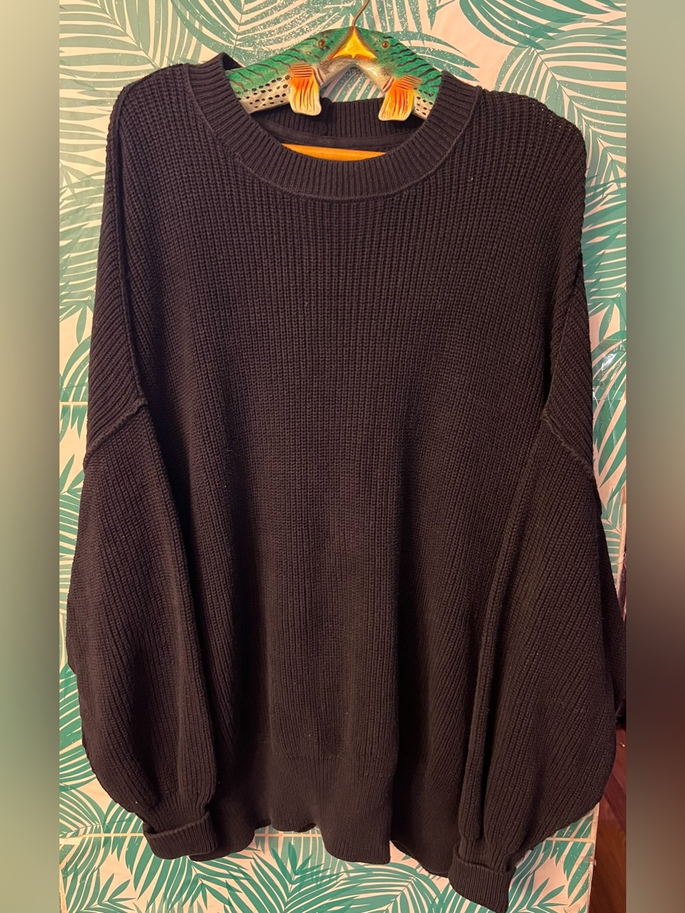 aerie Black Oversized Crewneck Chunky Knit Sweater Sz M relaxed fit